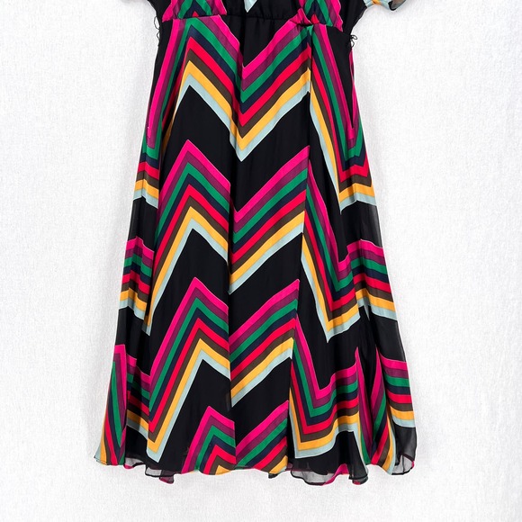 ALICE + OLIVIA Midi Dress Womens 2 Black Rainbow Multi Chevron Burnout Tie Waist - Picture 10 of 16